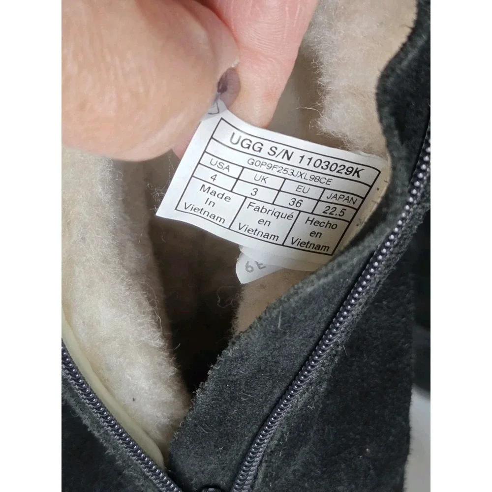 UGG KIDS LIL SUNSHINE II BOOT BALCK SUEDE WOOL LINED ZIP‎ UP LITTLE KID